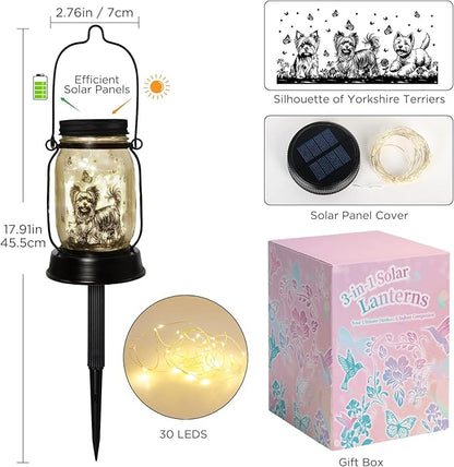 Yorkie Dog Gifts for Women/Men Yorkshire Terrier Solar Lanterns Mom Birthday Dog Lovers Lantern Pet loss Pet Memorial Lights Solar Garden Decoration for Yard, Patio,Backyard,Porch Torches Light