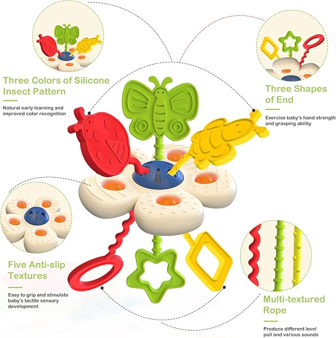 Baby Sensory Montessori Toy for 6-12-18 Months, Soft Silicone Popper Pull String Teething Travel Toys for Car Seat, Toddler Learning Early Develop for Infant 1 2 Boys Girls Christmas Birthday Gifts