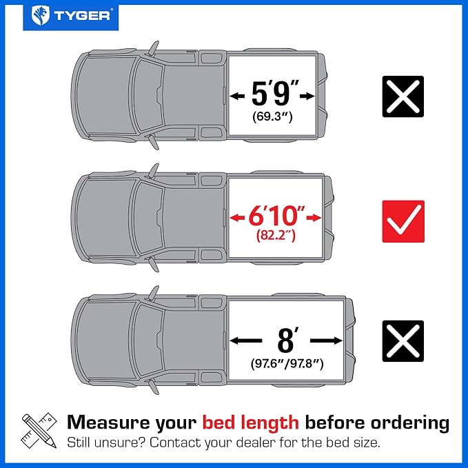 Tyger Auto T2 Low Profile Soft Roll-up Truck Bed Tonneau Cover Compatible with 2020-2026 Chevy Silverado GMC Sierra 2500 3500HD | 6'10" (82") Bed | TG-BC2C6212