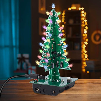 Christmas Tree Soldering Project, Icstation 3D Xmas Tree Soldering Kit with LED Flashing Lights Soldering Practice 7 Colors DIY Electronic Assemble Kit for Learning Teaching STEM Educational