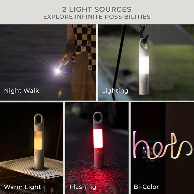 HOTO Flashlight Duo, USB-C Rechargeable, Dual Light Source, Colorful Ambient Light, SOS & Strobe, 1000 Lumens, Multifunctional Hanger, Magnetic Absorption, 65h Long-Lasting