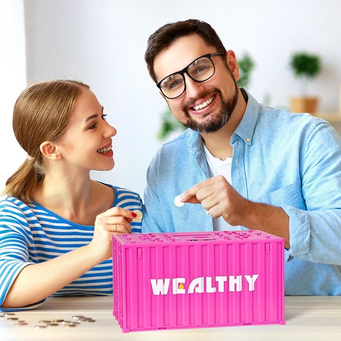 Piggy Bank for Kids, Unbreakable Building Blocks Container Money Saving Box for Adults, Digital Coin Counting Bank with LCD Counter, Great Children’s Gifts for Birthday, Easter, Christmas Pink