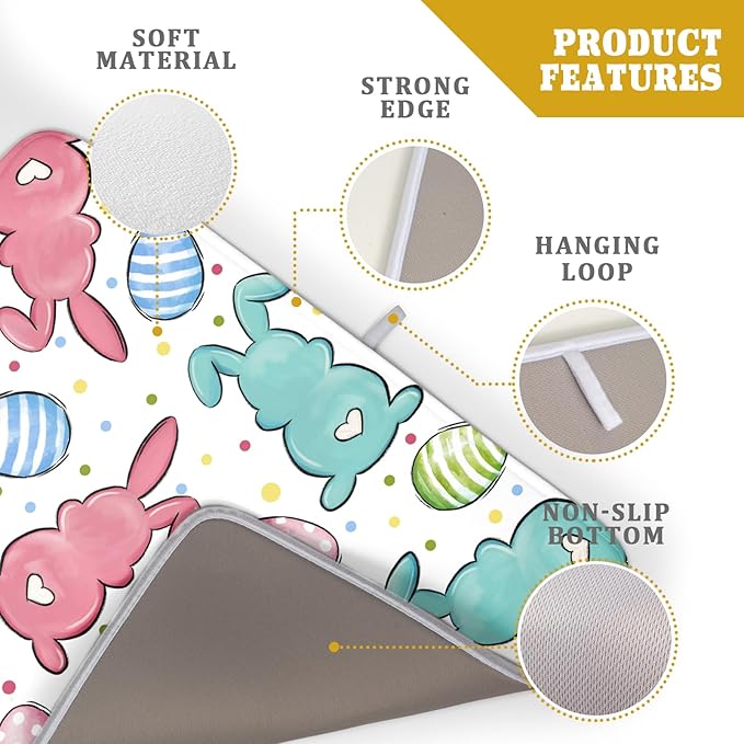 Easter Dish Drying Mat for Kitchen Counter Colorful Bunny Holiday Microfiber
