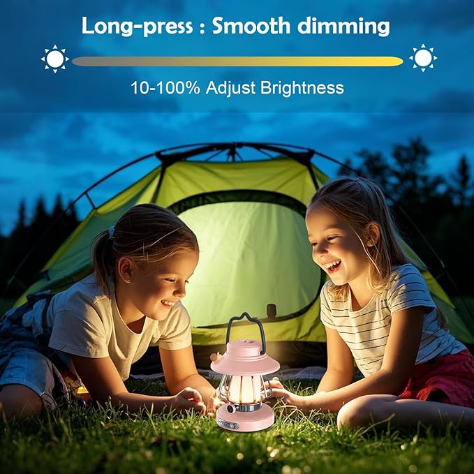 Camping Lantern for Kid Toddler Flashlight with Soft Light & Eye Protection Indoor Outdoor Hanging Tent Portable Night Light Battery Operated Sky Lanterns Rechargeable Lamp Gear Essentials (Pink)