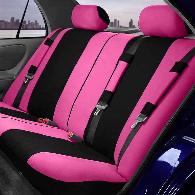 FH Group Stylish Full Set Car Set Covers Front Set and Rear Split Function, Airbag Compatible – Universal Fit for Cars Trucks & SUVs (Pink/Black)