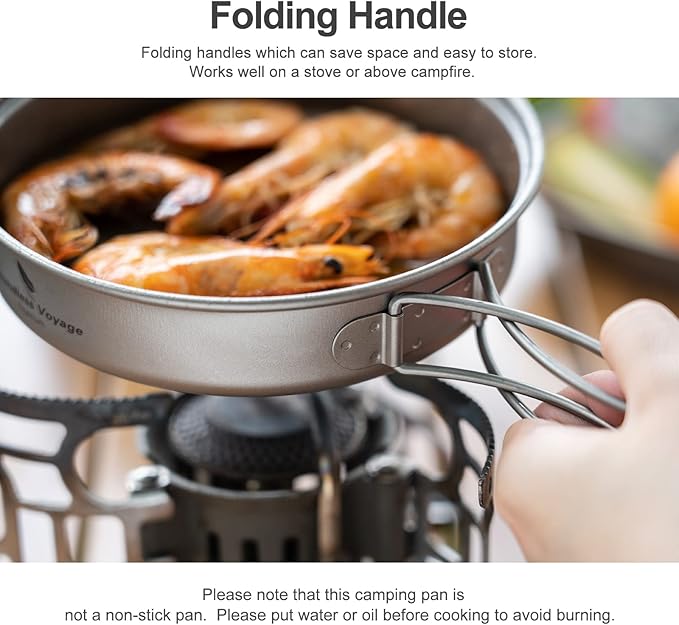 Boundless Voyage Outdoor Titanium Pot with Pan Set with Collapsible Folding Handle for Outdoor Camping Cooking Hiking Backpacking Portable Cookware
