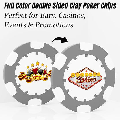 25 Custom Clay Poker Chips, 40mm Heavy 11.5g Casino Sized Personalized Poker Chips with Your Logo, Image or Text, Custom Drink Tokens for Bar, Party, Tournaments, Golf Club or Events