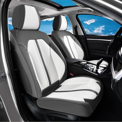 Huidasource Automotive Seat Covers, Luxury Faux Leather Seat Covers Leather, Velcro Adjustable, with Airbags, Child Seat, Cooling＆Heating, Universal Fit for Most Cars, Vans, Trucks, SUVs, Gray＆White