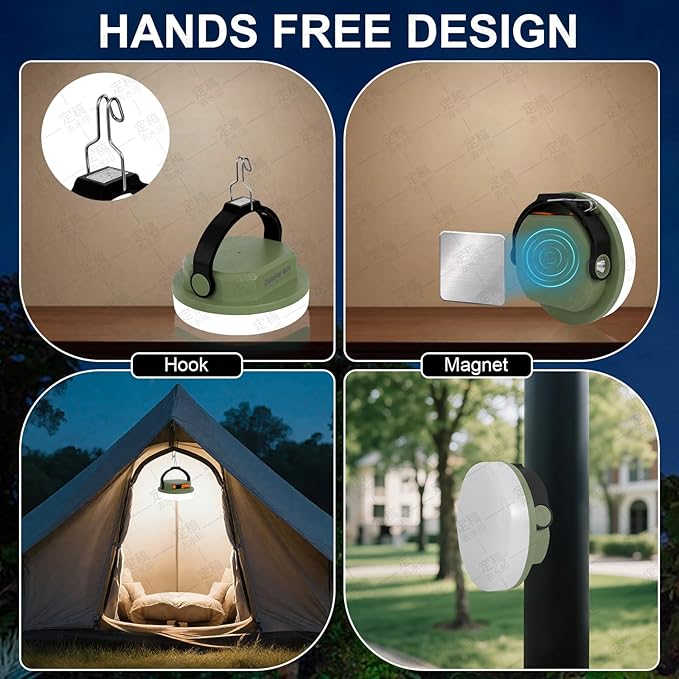 Outdoor Camping lamp Rechargeable lamp, Portable Lighting lamp. Equipped with 6 Brightness Settings, Tent lamp with Hook, Suitable for Power outages, Hiking, and Emergencies. (Army Green)