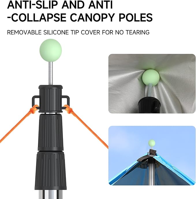SANLIKE Telescoping Tarp Pole Heavy Duty Tent Poles, 33"-86.6"/94" Thickened Tube Collapsible Stainless Steel Canopy Poles for Camping Backpacking Hiking Awning Sun Sails Outdoor Sports, Set of 2