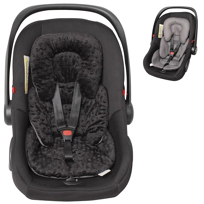 Infant Carseat Insert, 2-in-1 Reversible Baby Car Seat Cushion for Newborn Toddler Head & Body Support Car Seat Pad for Carseats, Strollers, Swings, Bouncers(Black)