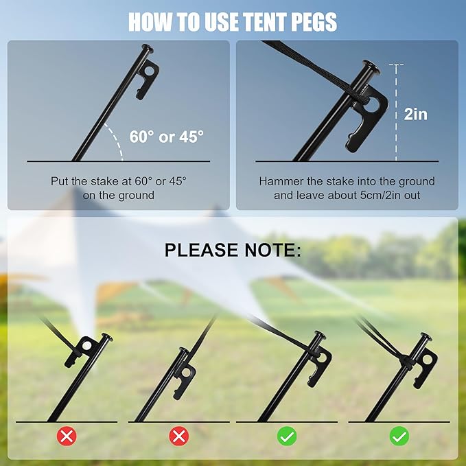 Goldlife Pond Fountain Aerator Fixing Accessories - 2×Metal Ground Stakes with 2×101ft Braided Nylon Rope, Heavy Duty Tent Stake Pegs and Paracord For Camping Tent, Canopies, Carport, Fountain Aerator