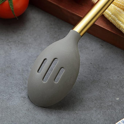 Berglander Non-stick Silicone Slotted Spoon, Titanium Gold Plated Handle