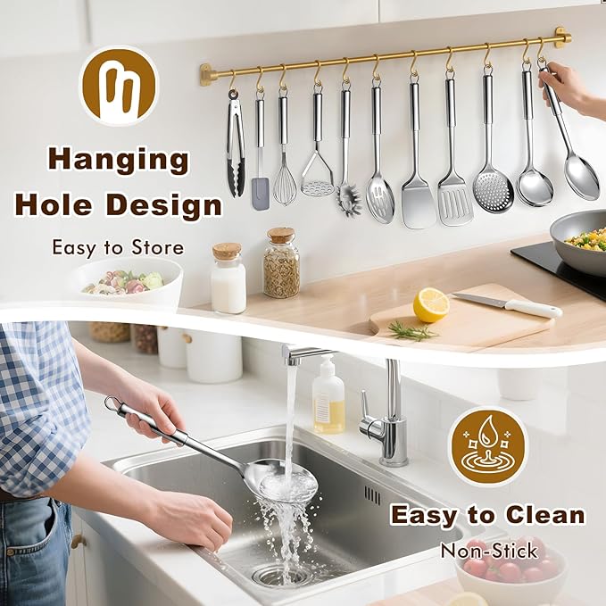 12 Pcs Stainless Steel Cooking Utensils Set, Metal Kitchen Tools Include