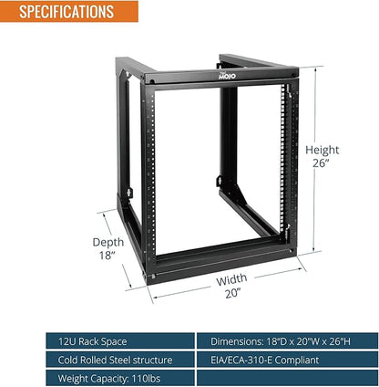 Tecmojo 12U Wall Mount Server Rack, Open Frame Network Rack