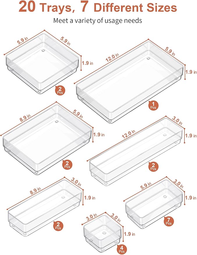 SMARTAKE 20-Piece Drawer Organizer