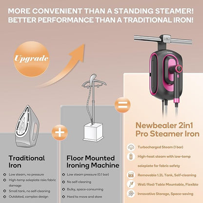 Newbealer 2In1 Pro Steam Station Iron, 1550W Turbo 3-level Steam & 3 Dry Heat