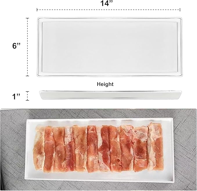 Set of 4 Rectangular Serving Plastic Platters 14 x 6 Inches Versatile Dishes for Entertaining, Perfect for Appetizers, Desserts, Cheese Boards, Charcuterie, and Sushi (White)