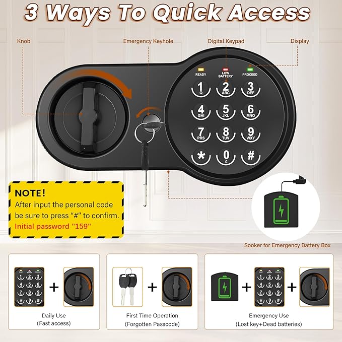 Safe Box with Fireproof Waterproof Bag, Home Safe with Keys & Pass Code & Wall