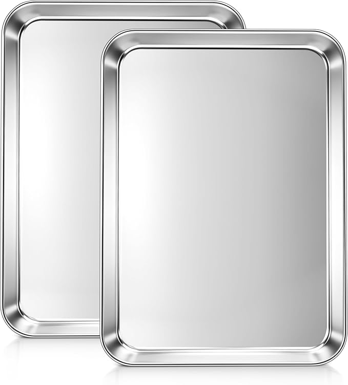 LIANYU Stainless Steel Baking Sheet Pans of 2, 12.4x9.7 Inch Quarter Sheet Pan