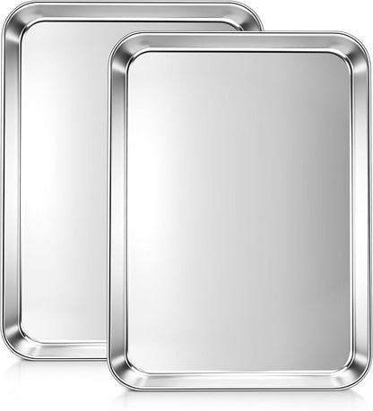 LIANYU Stainless Steel Baking Sheet Pans of 2, 12.4x9.7 Inch Quarter Sheet Pan