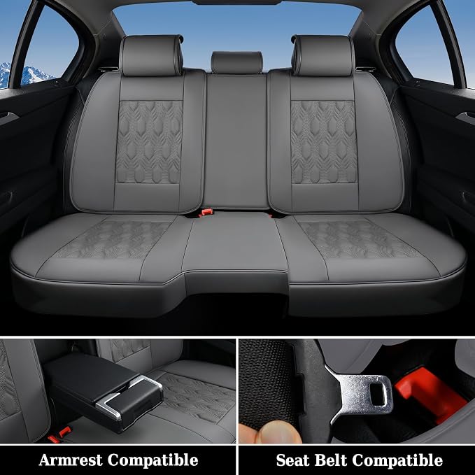 Coverado RAM Seat Covers Full Set, Waterproof Leather Car Seat Covers, Protective Seat Cushions Truck Pickup Custom Fit 2002-2025 Dodge Ram 1500 2500 3500, Gray