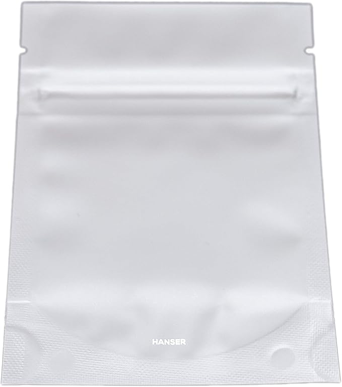 HANSER | Smell Proof Odorless Mylar Resealable Foil Pouch Bags with clear Window | Stand up bottom | Airtight | matte white | 100 Pieces | 3x4 inches