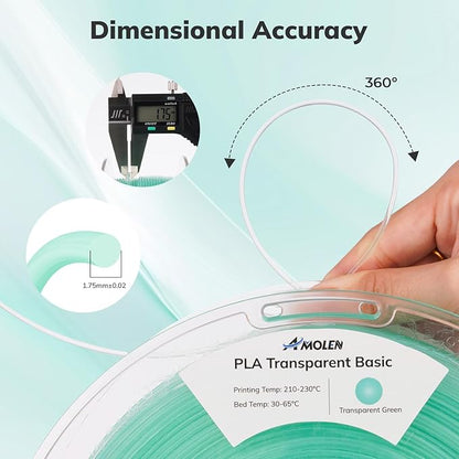 AMOLEN 3D Printer Filament Crystal PLA Transparent 1.75mm, Crystal Green Clear Printing, Low Warping & No-Bubbles, Dimensional Accuracy +/- 0.02 mm, Fits Most FDM 3D Printers, 1kg Spool(2.2lbs)