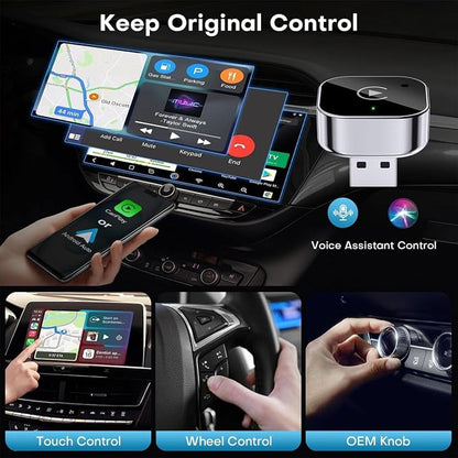 2 in 1 CarPlay Adapter for Ridgeline 2017 2018 2019 2020 2021 2022 2023 2024 2025 2026, CarPlay Wireless Adapter with Auto Reconnect Fast Pairing Bluetooth Connection Compact USB Dongle
