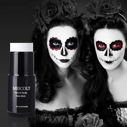 MEICOLY Black White Face Body Paint Stick Kit,1.06Oz Clown White Makeup Kit,2pcs Halloween Face Paint Grease Cream Mime Sticks,Joker Zombie Vampire Skeleton Cosplay with 2pcs Sponges