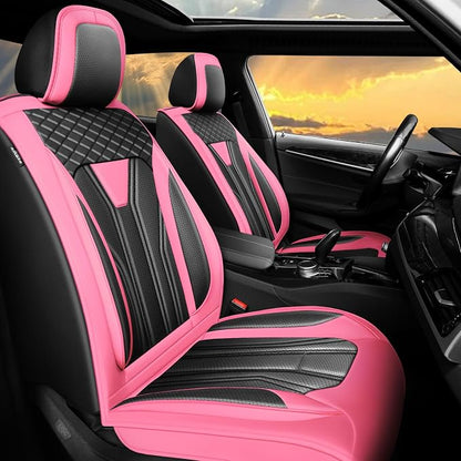 Fit Liberty Car Seat Covers for Jeep Liberty 2002-2011 2012 -Full Set Premium Leather, Waterproof & Breathable，All-Weather Seat Cushion Protecto & Airbag Compatible, 5 Seats Pink&Black