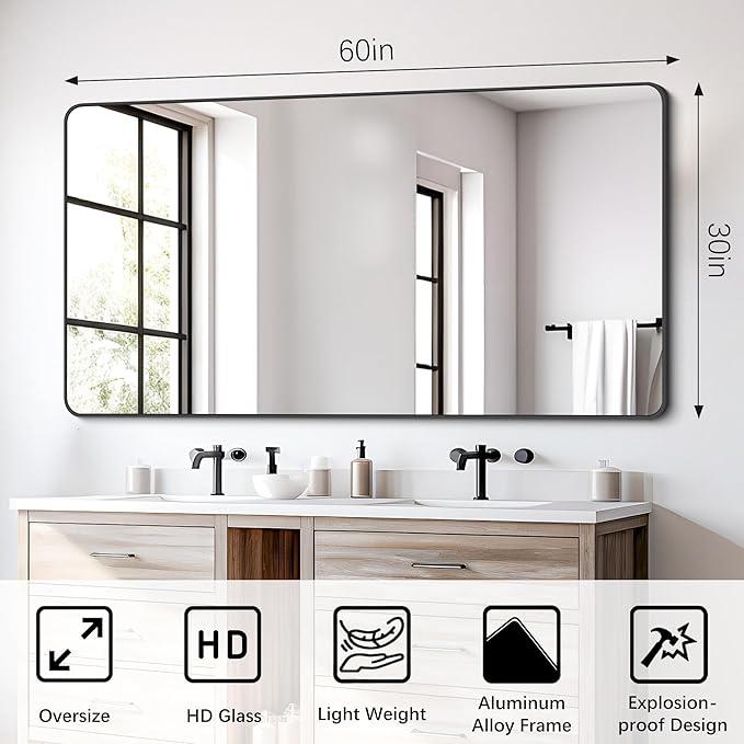 FORBATH Bathroom Mirror 30" X 60"，Large Rectangular Wall Mirror