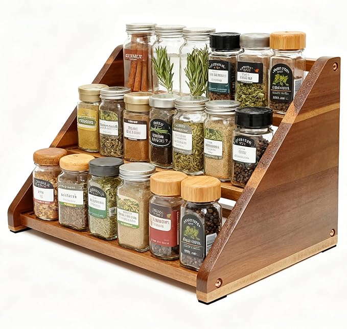 Acacia Wooden Spice Rack for Countertop