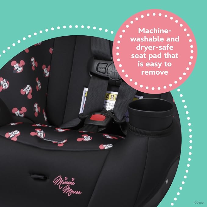Disney Baby Ellaris 3-in-1 Convertible Car Seat, Slim Fit Design, Rear & Forward-Facing, 5-Position Headrest, 3-Across Fit, Travel-Friendly with Machine-Washable Seat Pad, Minnie Charm