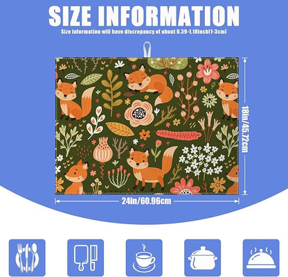 Cute Fox Dish Drying Mat for Kitchen Counter Animals Drying Pad Absorbent