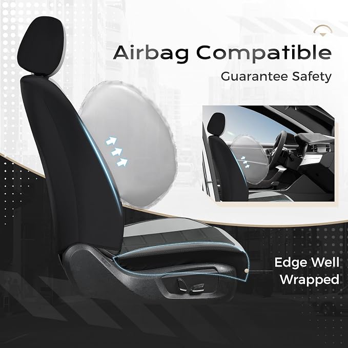Coverado Leather Seat Covers Car Seat Cover Full Set Automotive 5 Seats Waterproof Car Seat Protectors Universal Fit for Most Cars SUV Trucks, Gray&Black