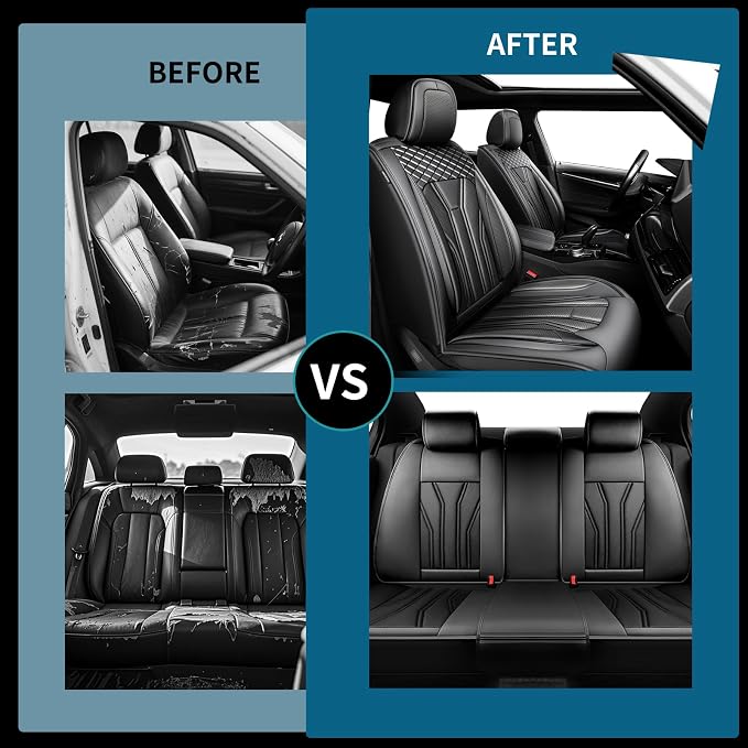 Fit Gladiator Car Seat Covers for Jeep Gladiator 2020-2025 2026 -Full Set Premium Leather, Waterproof & Breathable，All-Weather Seat Cushion Protecto & Airbag Compatible, 5 Seats All Black