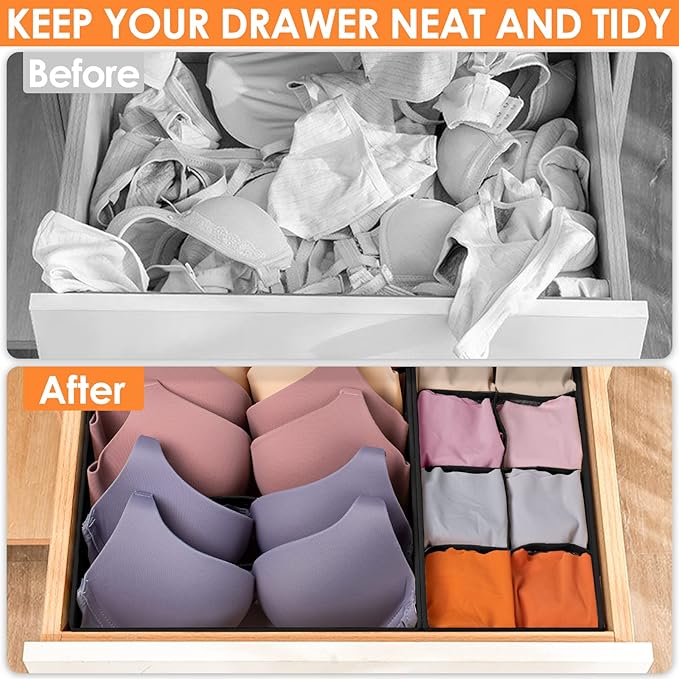6 Pack Sock Underwear Drawer Organizer Dividers, 58 Cell Foldable Fabric