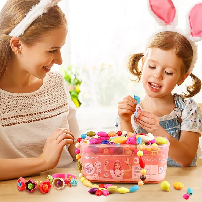 NEXBOX Girls Crafts Jewelry Making Kit for Toddlers - Pop Beads Toys Sets for Little Kids Age 3 4 5 6 Year Old, Ideas Birthday Gifts