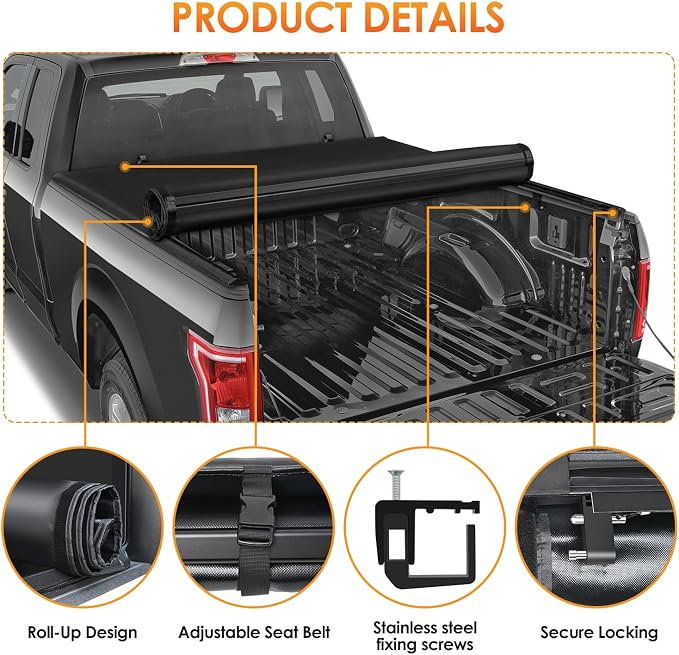 Nilight Soft Roll-Up Tonneau Cover for 2015–2026 Ford F-150 5.5ft Bed, Waterproof Low Profile Truck Bed Cover, Easy Clamp-On Installation