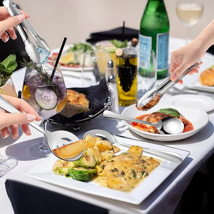 12PCS Stainless Steel Serving Utensils Sets - Large Serving Spoons,Slotted Spoons,Serving Tongs,Appetizer Tongs,Utensills Sets for Buffet Catering Banquet Party (Silver)