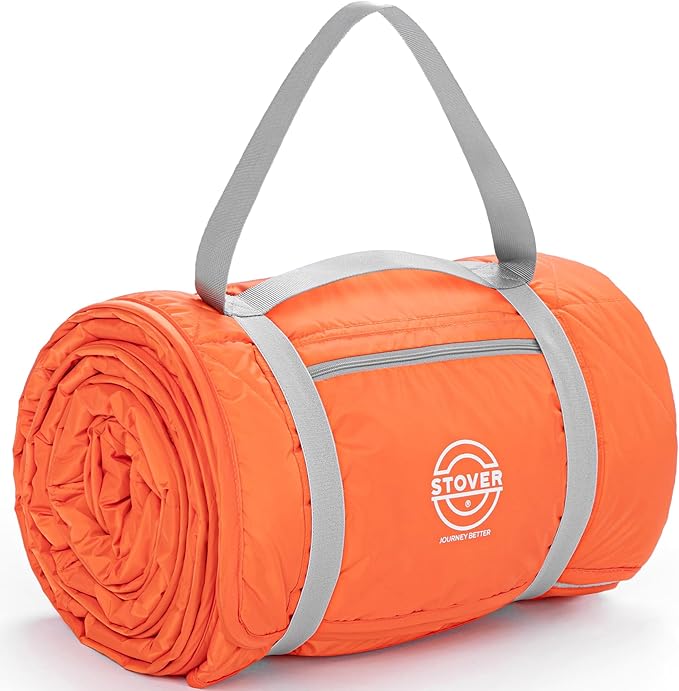 STOVER Waterproof Stadium Blanket – Portable Outdoor Camping Blanket for Travel, Picnics, or Sports – Warm, Windproof, Lightweight, and Packable (Game Day Orange)