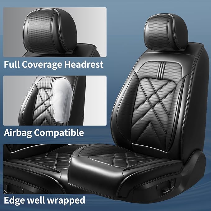 Escape Car Seat Covers Custom Fit for Ford Escape 2001-2026, Premium Full Coverage Leather Automotive Seat Protectors, All Seasons Waterproof Breathable, Airbag Compatible (2 Front Seats Black)