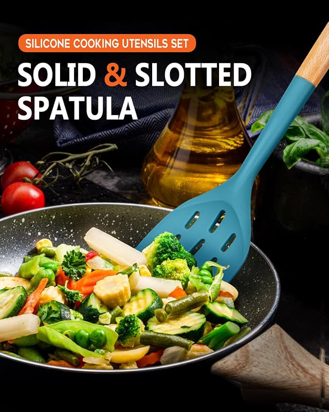Pack of 2 Silicone Spatula, Non Stick Cooking Utensil Set Wooden Handle Kitchen