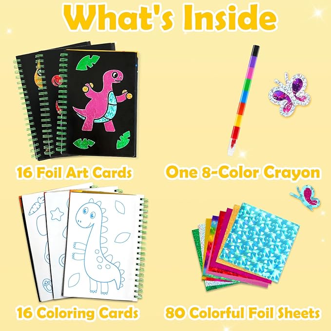 FUNNYB&G Foil Art Craft Activity for Kids - Gift for Boys Crafts for Kids Fun Art Supplies DIY Creative Travel Toy, Birthday Gift Party Favor Toys for Girls Boys 4 5 6 7 8 9 Years Old (Dinosaur)