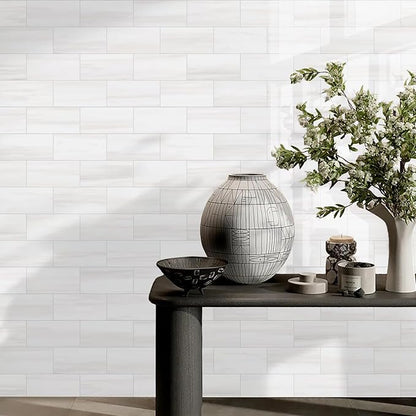 Vamos Tile 100-Piece Glossy Dolomite White Peel and Stick Backsplash Tile