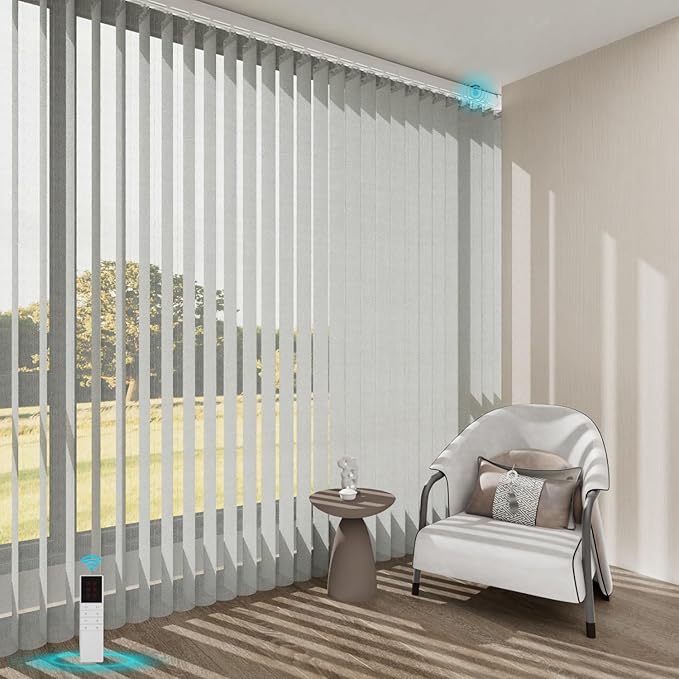 Blindify Motorized Sheer Vertical Blinds, Light Filtering Smart Rechargeable