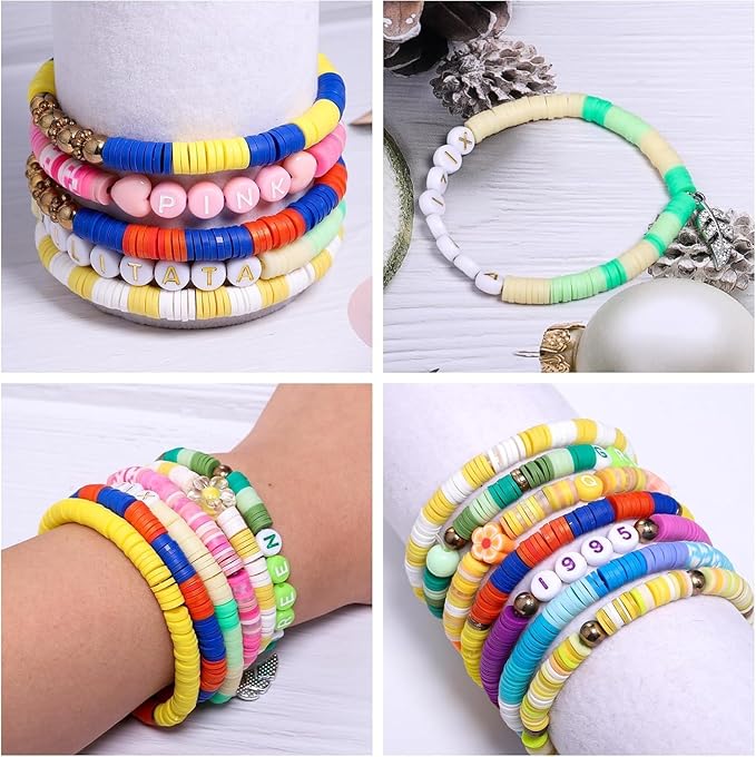 4000Pcs Yellow Clay Beads for Bracelets Making 6mm Heishi Polymer Clay Bead, Flat Round Disc for Jewelry Making Yellow Bead Making Kit