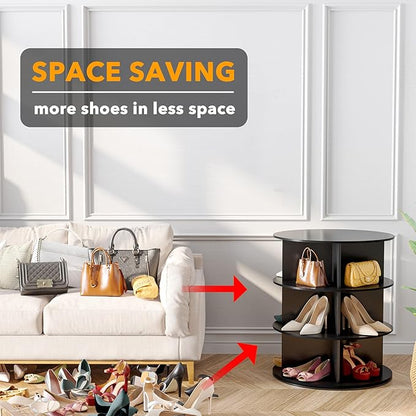SpaceAid 3 Tier Rotating Shoe Rack Tower, Spinning Shoe Display Lazy Susan