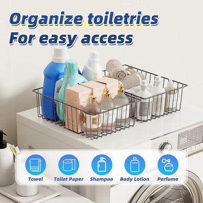 Simple Trending 8 Pack Large Wire Baskets for Organization, Metal Pantry Storage Baskets for Cabinet, Kitchen, Garage, Bathroom, Black
